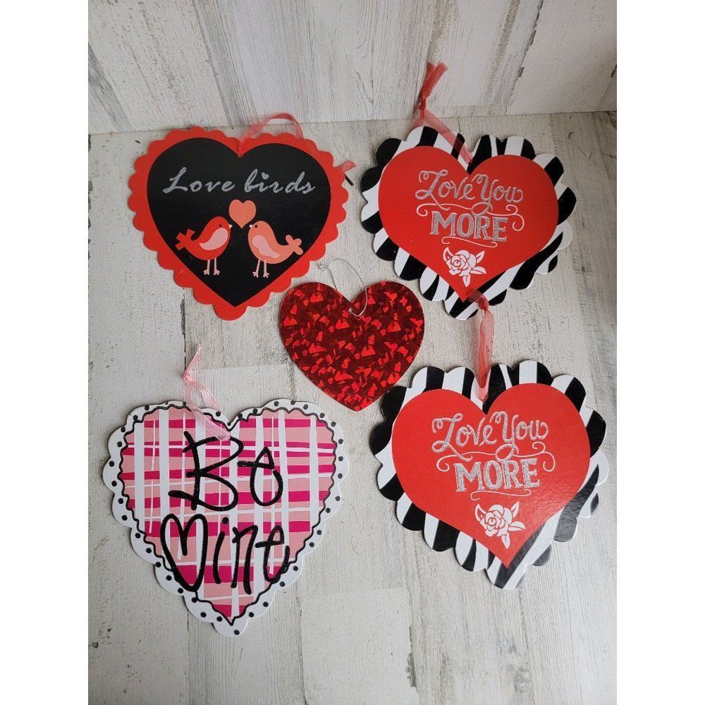 Valentine heart‎ sign lovebirds be mine set glitter hanging